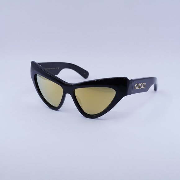 🕶️ New Gucci GG1294S 002 Sunglasses - Shiny Black Frame Gold Mirror Lenses